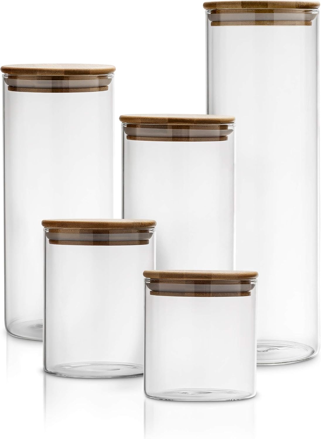 Glass Canisters with Bamboo Lids | Set of Five