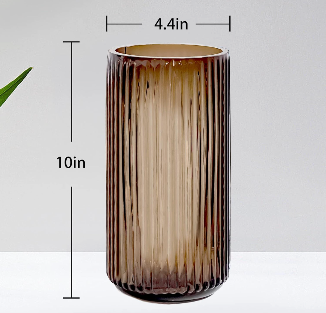 Ribbed Amber Hurricane Vase