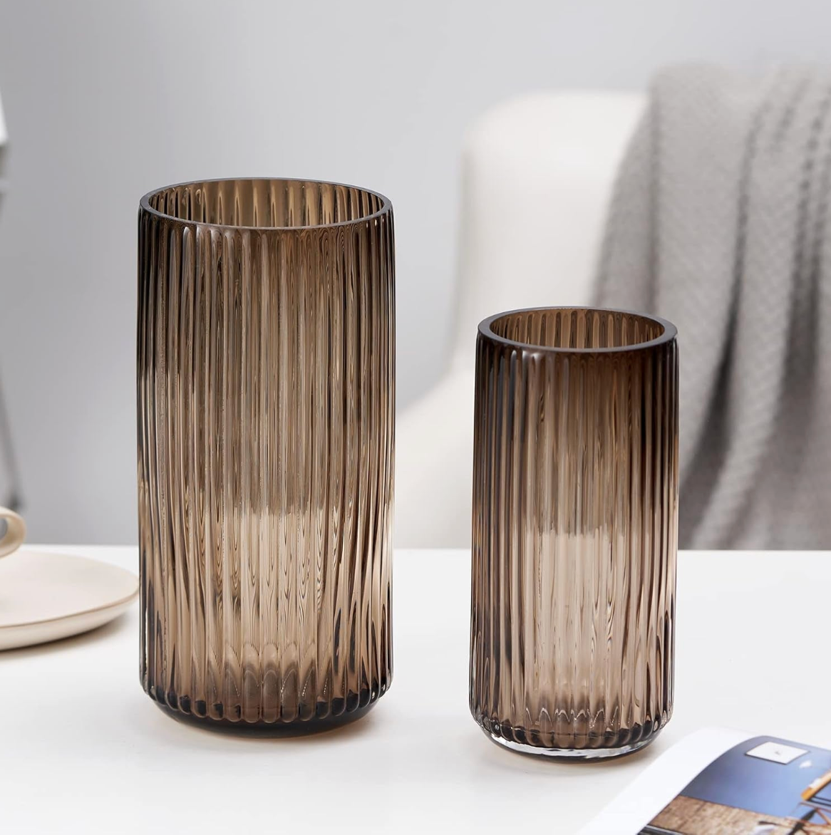 Ribbed Amber Hurricane Vase