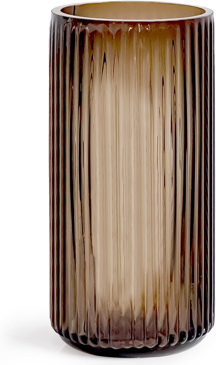Ribbed Amber Hurricane Vase